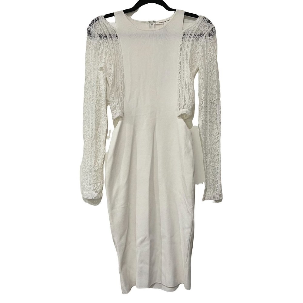 Endless Rose White Ponte-Knit Lace Midi Dress